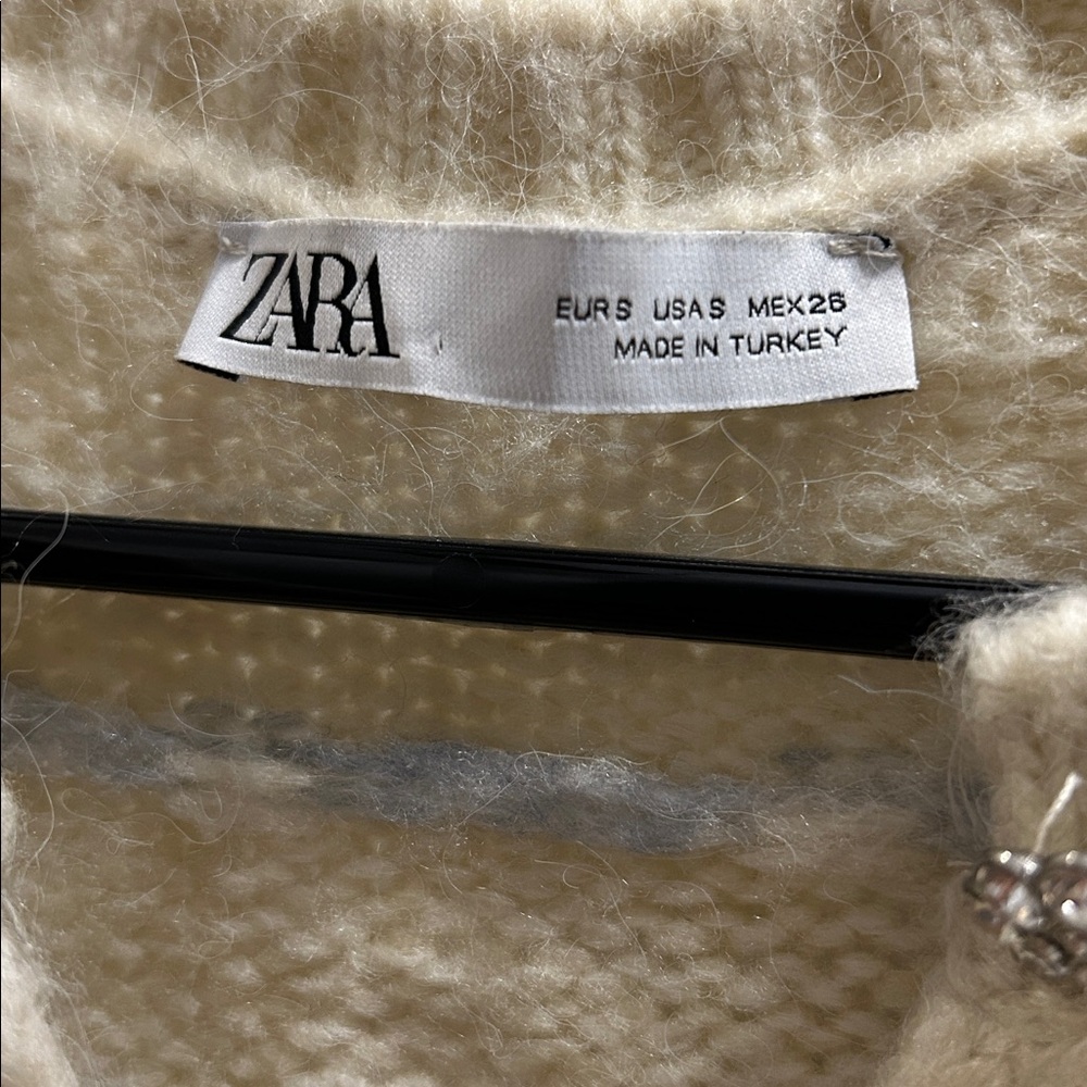 Zara Cream Cardigan with Pastel Yellow, Green and Pink Stripes - Picture 2 of 4
